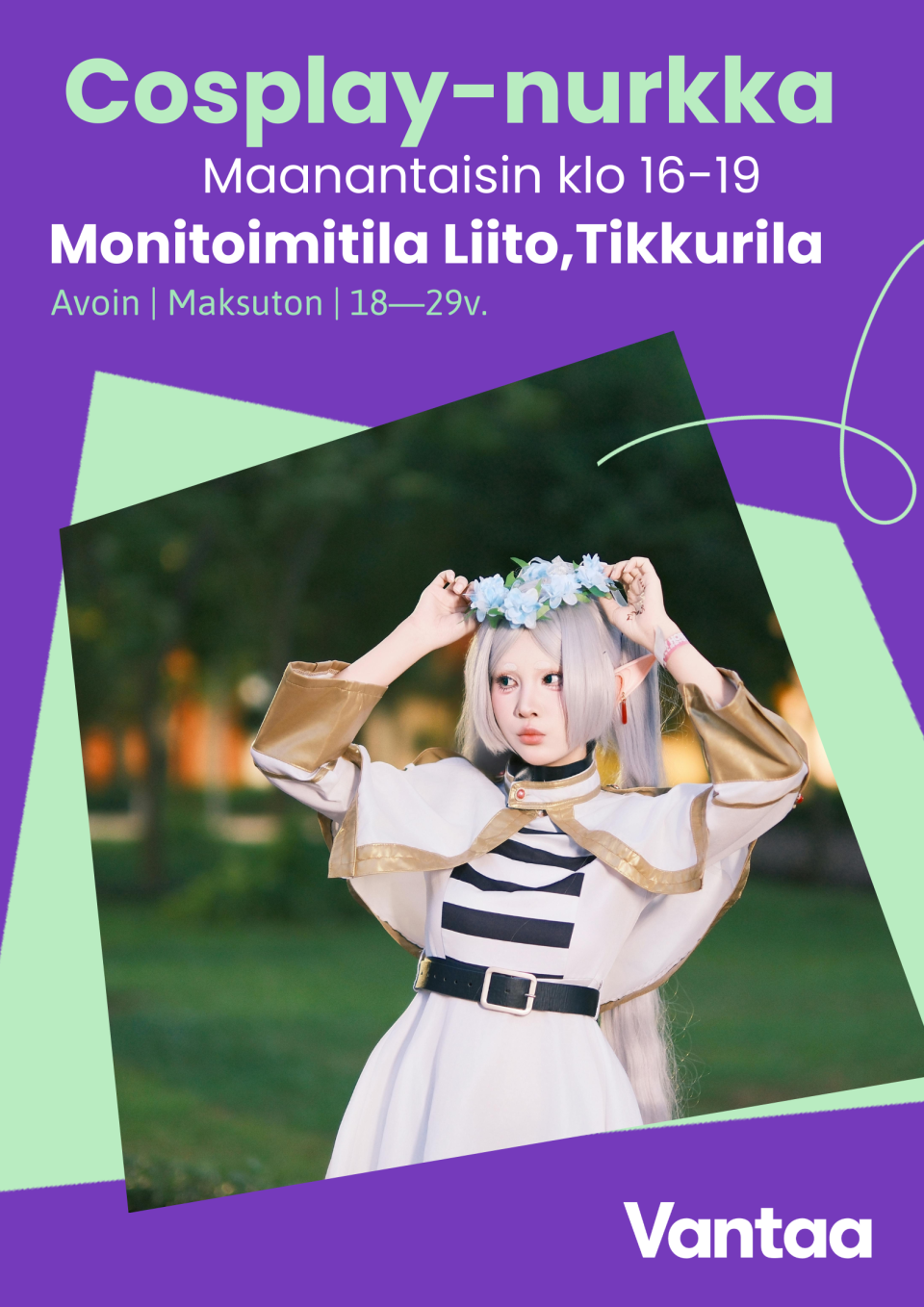 cosplay-harrastaja asussa.